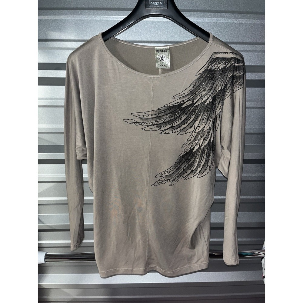 Y2K Vocal Womens Rhinestone Angel Wing Long Sleeve L-XL USA Made